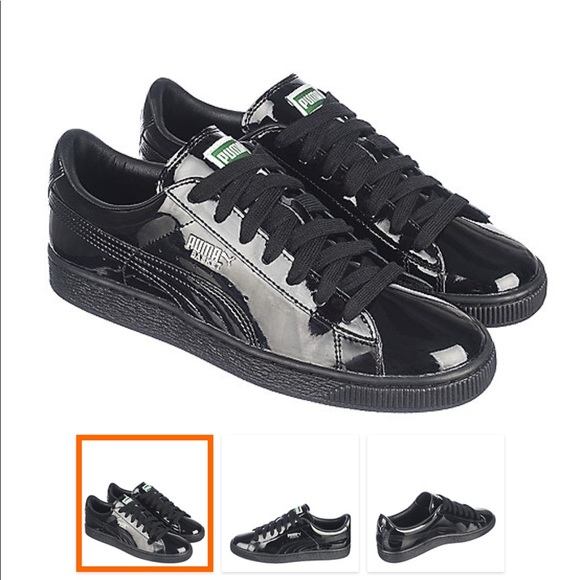 black shiny puma trainers